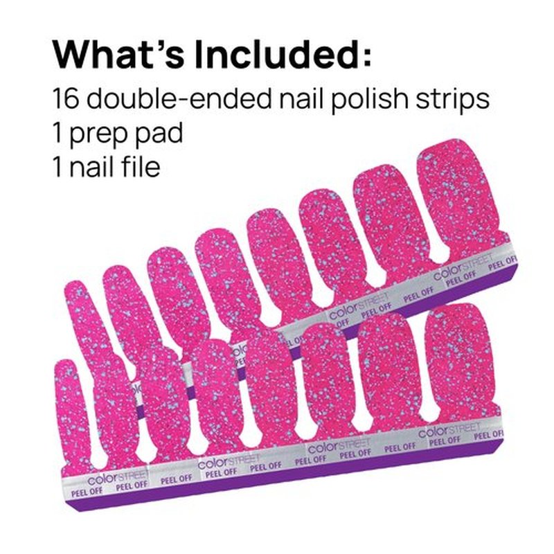 Color Street - Bauble & Bright - Hot Pink Glitter Nails with Blue Sparkle, Real Nail Polish Strips, Festive Holiday Manicure - 16 Double-Ended Strips