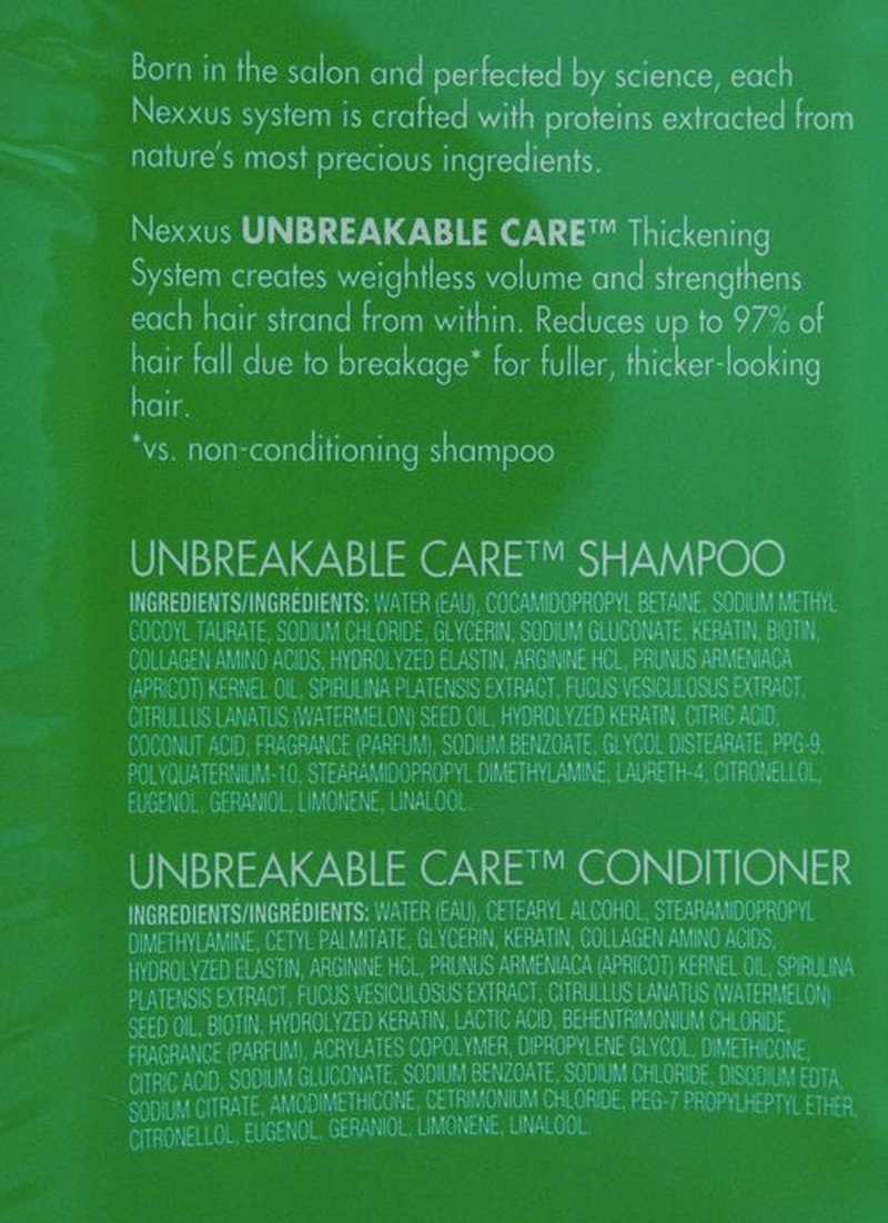 Nexxus Unbreakable Care Anti-Breakage Shampoo and Conditioner, 32 FL OZ, Green