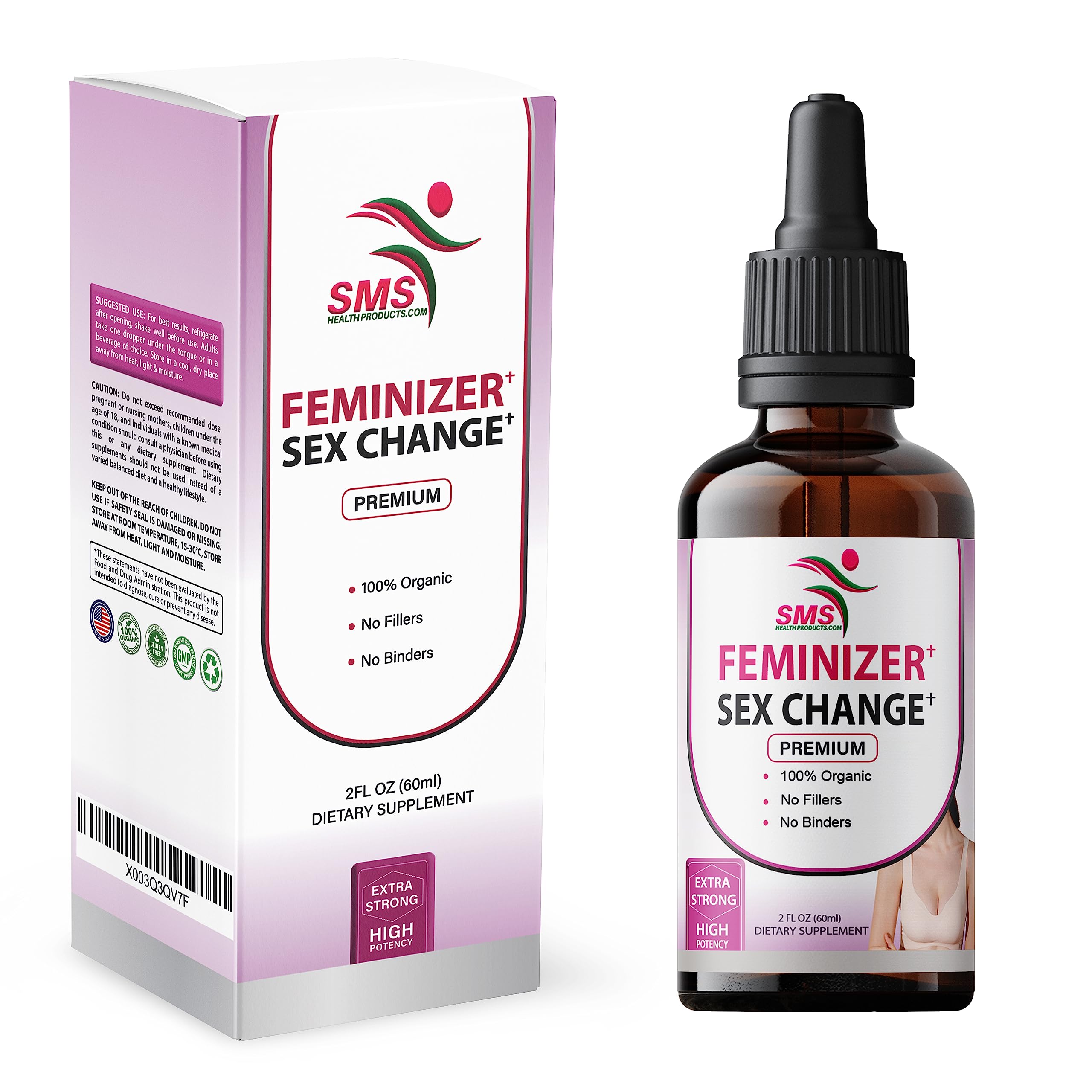 Feminizer by SMS, Pueraria Mirifica Drops for Estrogen | No Fillers | Herbal Extract | Non-GMO, Vegan, Alcohol Free Tincture | 2 Fl Oz (60ml) | for Trans Women Ladyboy LGBT