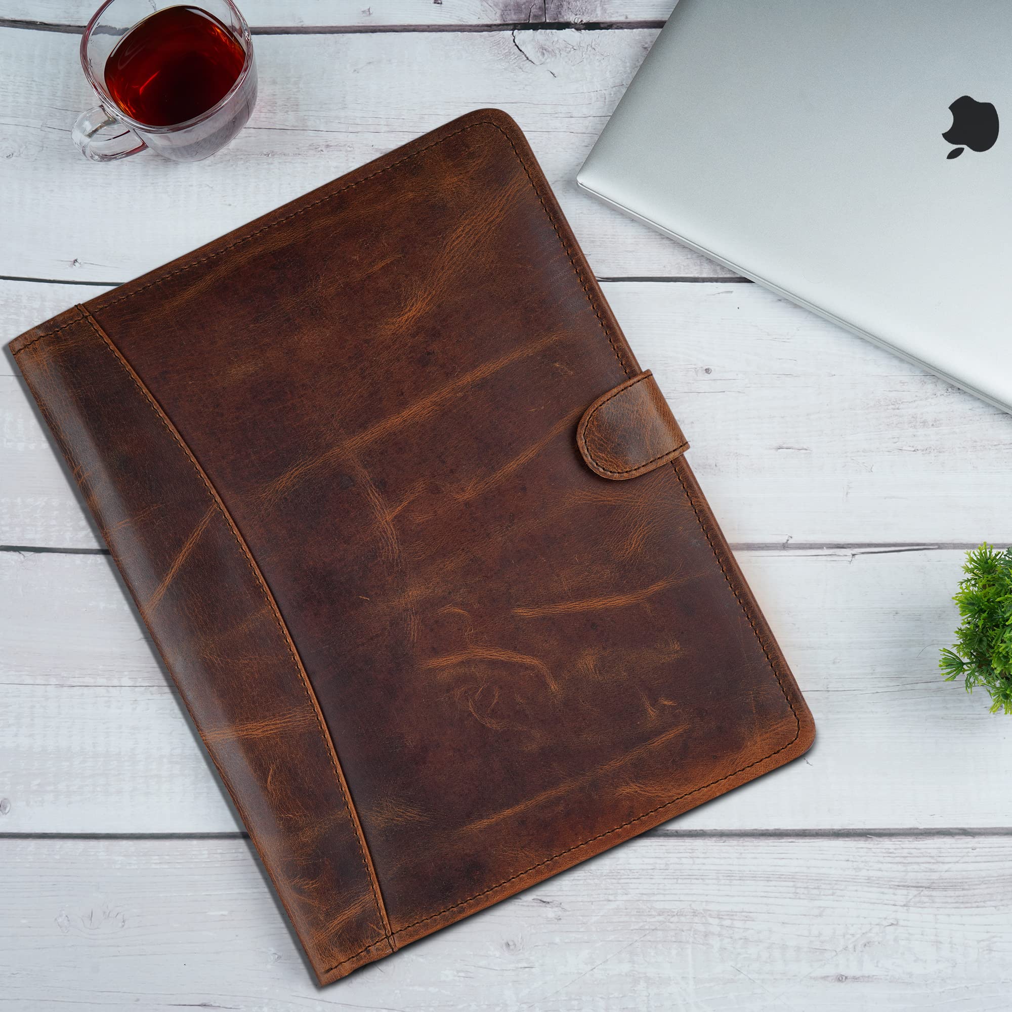 CestAntiQ, Leather Padfolio Legal Pad Portfolio Organizer | Handmade Executive Notebook Binder | Heavy Duty Full Grain Cow Hide Resume Interview Folio for Men Women :: Dark Brown, ?13''x10'' inches