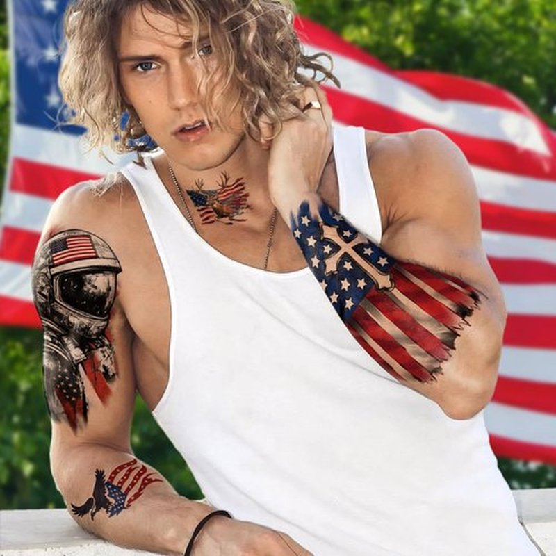Independence Day Temporary Tattoos for Adults, 77 Sheets 4th of July Fake Tattoos Sleeve, Patriotic American Flag Waterproof Tattoo Stickers for Men Women Kids