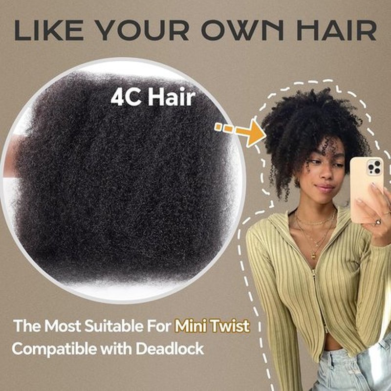 Mocwavy Afro Kinkys Bulk Human Hair for Dreadlocks Extensions Repair Locs, Twist Braiding Afro Kinky Human Hair for Locs 1 Pack 50 Gram Natural Black Color 16 inches