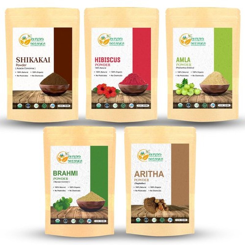 Herbs Botanica Herbal Hair Mask Combo Brahmi, Reetha (Aritha), Shikakai, Hibiscus, Amla Powder 5.3 oz Each Total 1.65lbs For Hair Growth, Scalp Health
