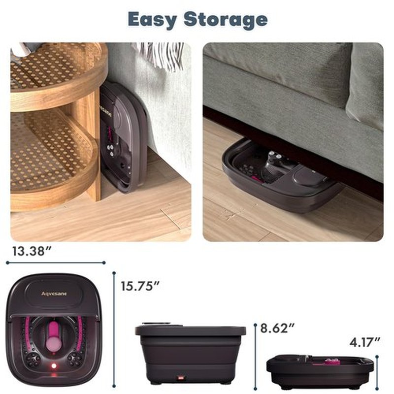 Aqvesane Collapsible Foot Bath, Foot Spa Bath Massager with Heat, Bubble, Remote Control, Temperature Control, 3 Pedicure Attachments, Feet Soaking Tub for Stress Relief