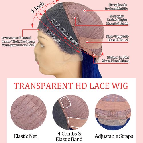 PANDA ANGEL Blue Lace Front Wigs Human Hair Straight 13x4 Hd Transparent Lace Frontal Wigs Wear and Go Glueless Navy Blue Wigs Human Hair for Black Women Colorful Dark Blue Lace Front Wig 26 Inch