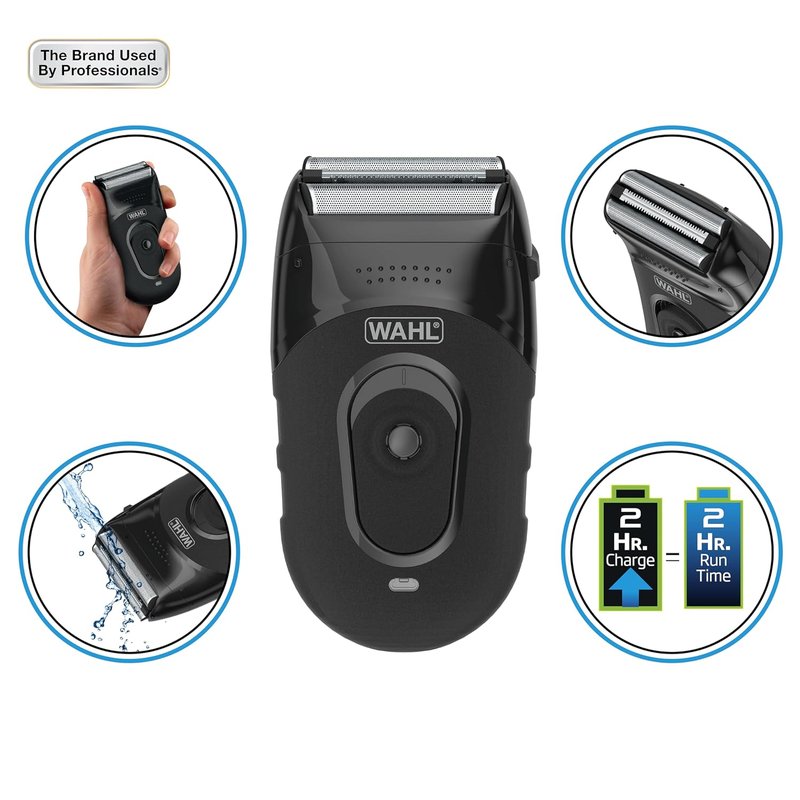 Wahl Compact Rechargeable Shaver Kit - Hygienic Rinseable Foils & Dual Flexible Contours - Model 7065