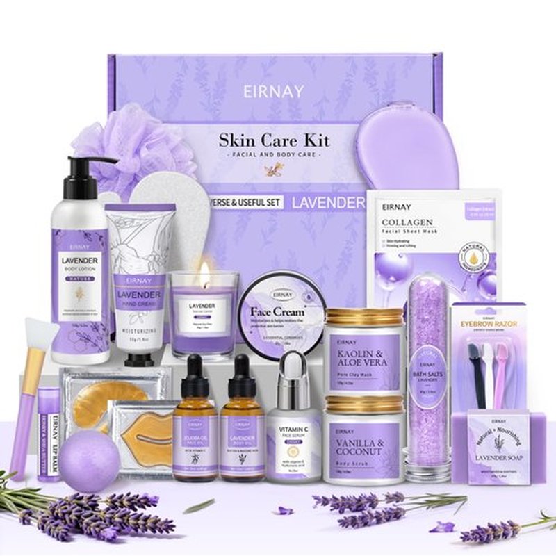 EIRNAY Valentines Day Gifts for Women, Spa Gifts Basket for Women, 21pcs Lavender Bath and Body Gift Basket, Self Care Gifts, Facial Skin Care Set, Birthday Gifts for Mom, Wife, Girlfriend, Sister