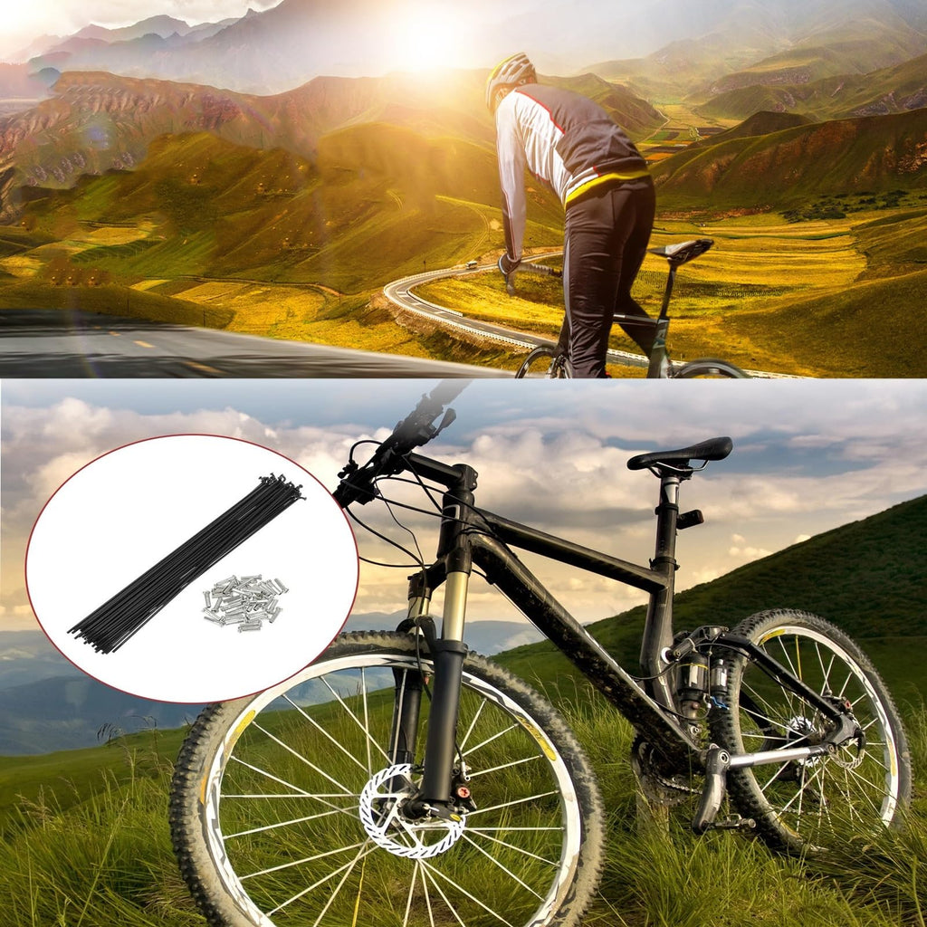 Stainless Steel Spokes and Nipples Bike Spokes，12G Bike Wheel Spokes Carbon Steel Black 10pcs for Mountain Bike Road Bike