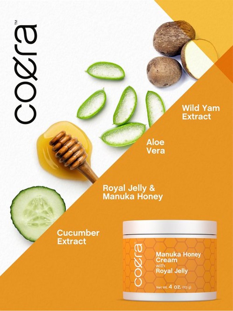 Coera Manuka Honey Cream | with Royal Jelly | 4oz | Hydrating Moisturizer for Face & Skin | Free of Parabens, SLS, & Fragrances | Packaging May Vary