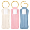 LUCKINEE 3PCS Lip Balm Holder For ChapStick Key Chain Lipstick Holder Key Chain, PU Leather Lip Balm Holder Pouch Keychain Lip Gloss Keychain With O Spring Key Chains Women Cute