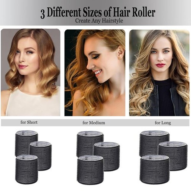Skiennix Hair Roller Set - Velcro Self-Grip Curlers for DIY Styles | 18-Piece Jumbo & Medium Rollers with Case, Clips & Comb