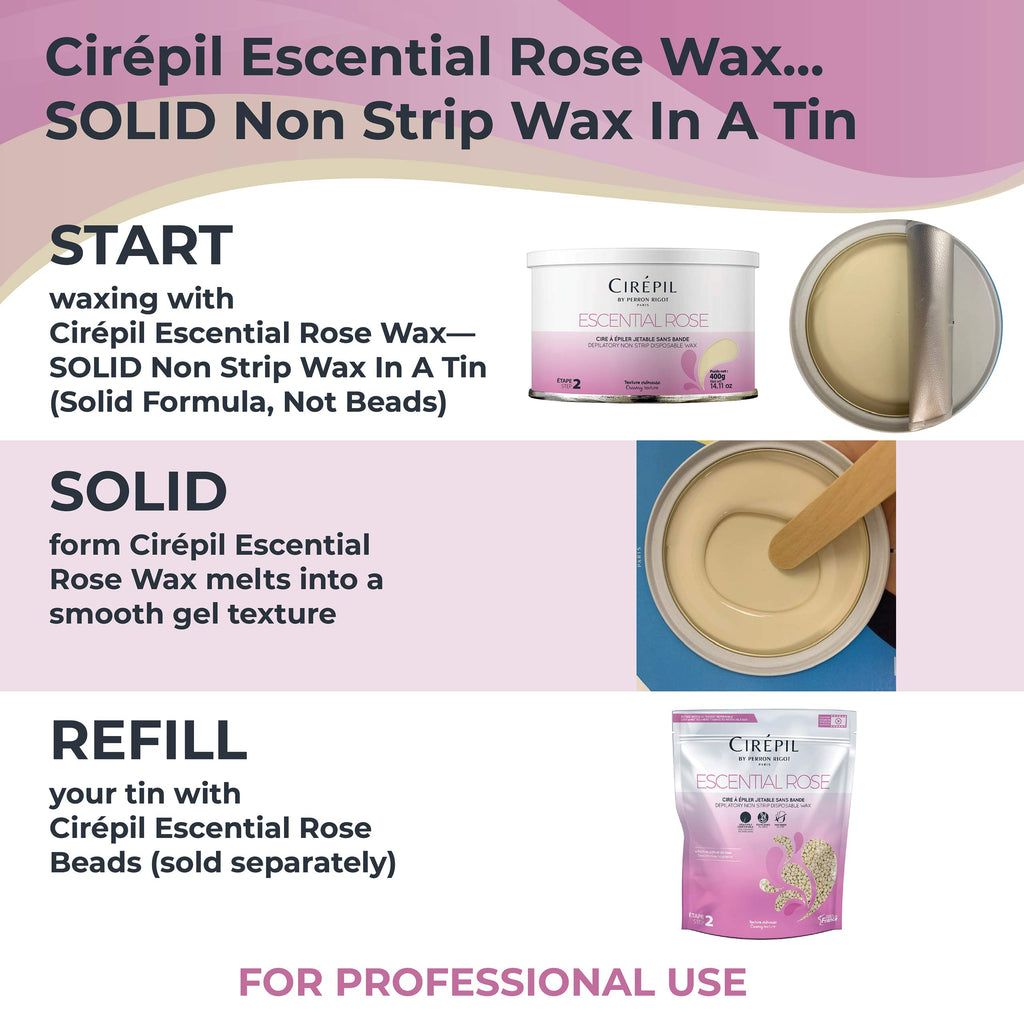 Cirepil ESCENTIAL ROSE Stripless Hard Wax Tin 14.11oz / 400g