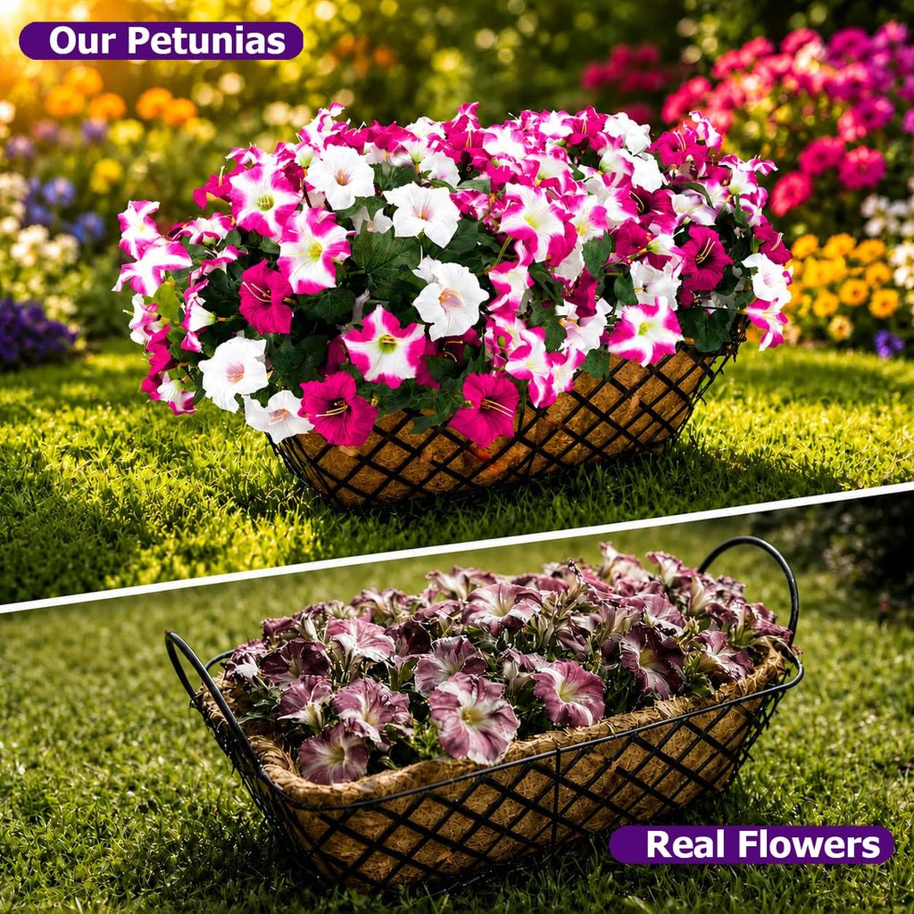 AXYLEX Artificial Petunias Outdoor, 2PCS Faux Hanging Flowers (Fuchsia)