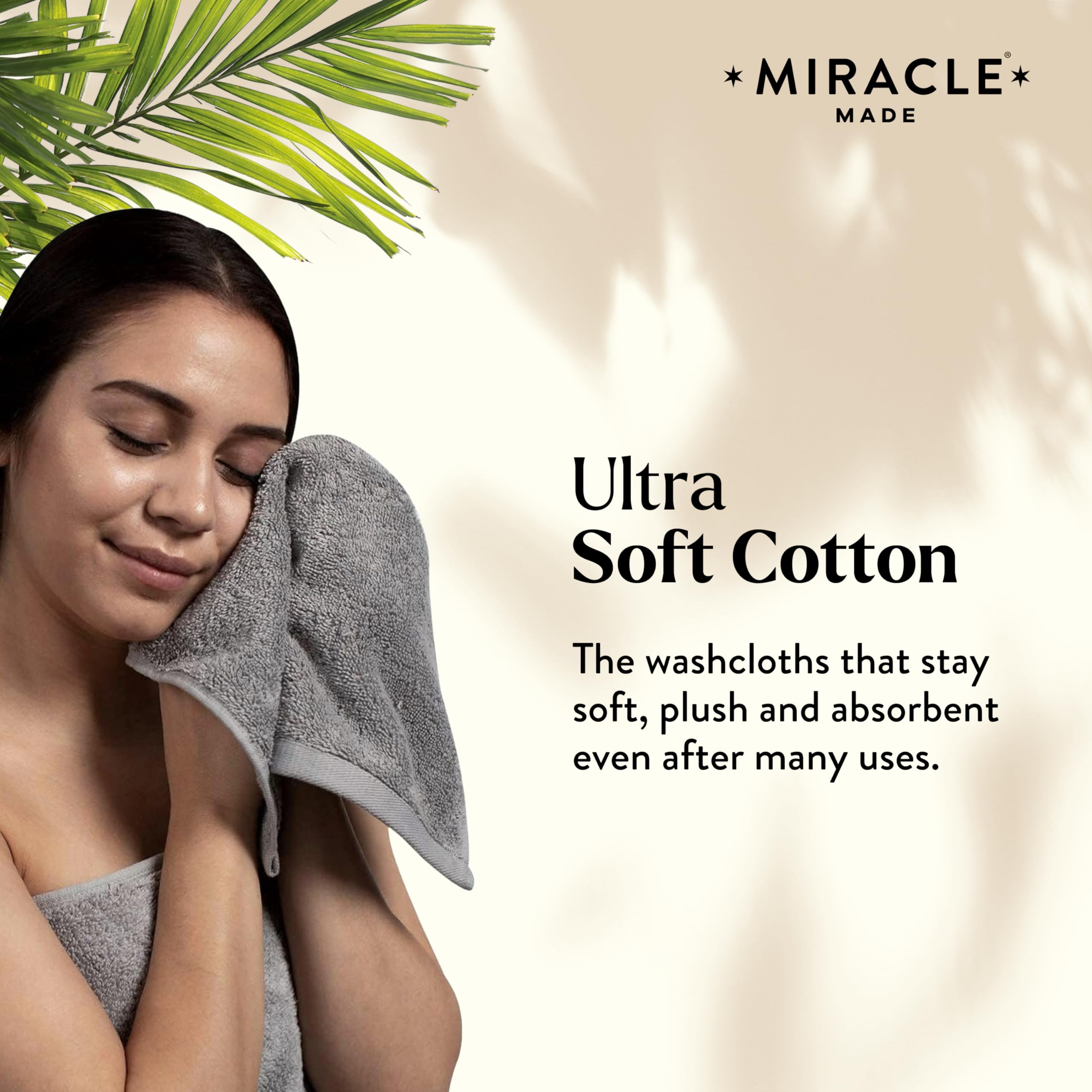 Miracle Made Soft Face Towel, Long-Staple Silver-Treated Cotton Fabric – Fade Resistant, Highly Absorbent, Quick-Drying Wash Cloth, Stone