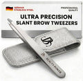 Beauty Power Professional Tweezers in Case - Slant, Durable Lightweight German Stainless Steel, Ultra Precision Tweezers for Eyebrows, Facial Hair, Chin, and Ingrown Hair Removal - Gift Idea - Gray