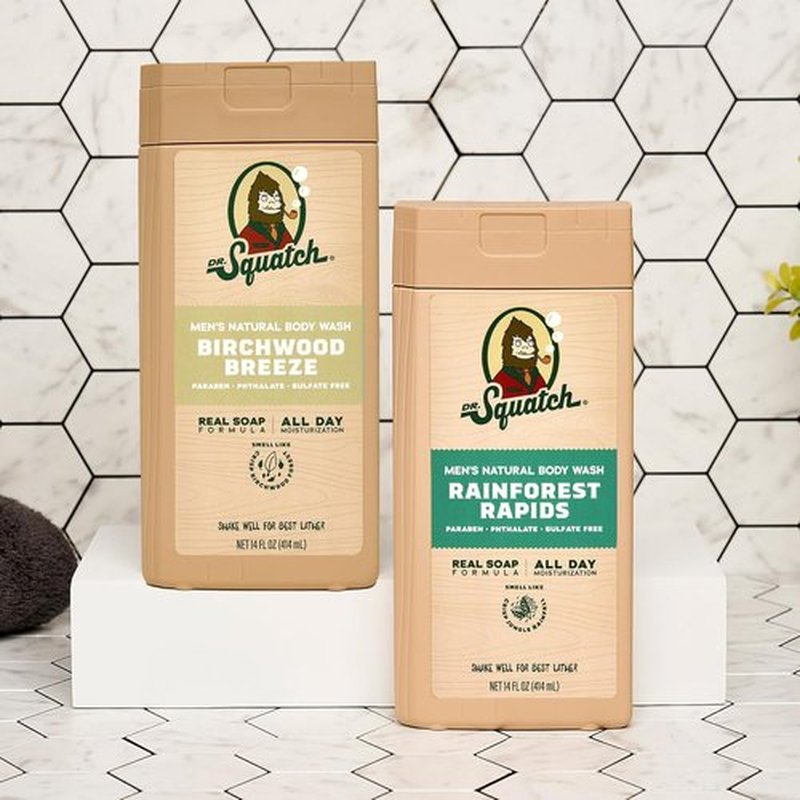 Dr. Squatch Men's Body Wash - Nourishing & Moisturizing Shower Gel - Birchwood Breeze + Rainforest Rapids (14 oz, 2-Pack)