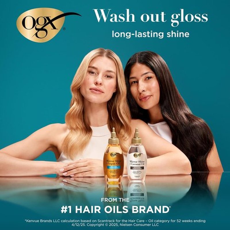 OGX Mirror Shine Hair Gloss - Nourishing Coconut Oil Treatment for 48 Hours of Glossy Shine | 4 fl. oz