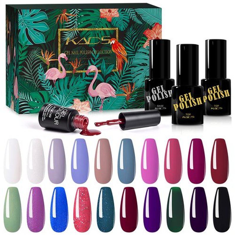KADS 23 Colors Nail Gel Polish Set with Bright and Matte Top and Base Coat White Black Blue Purple Glitter