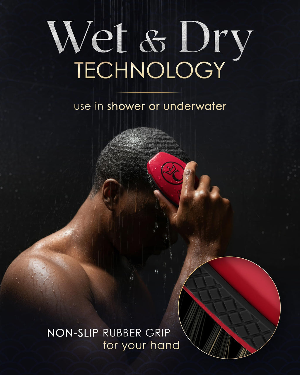 Crown Quality Products 360 Sport Wave Caesar 2.0 Boar Bristle Hairbrush, Soft, Red Velvet - Non-Slip Grip, Waterproof Design - The Ultimate 360 Wave Brush