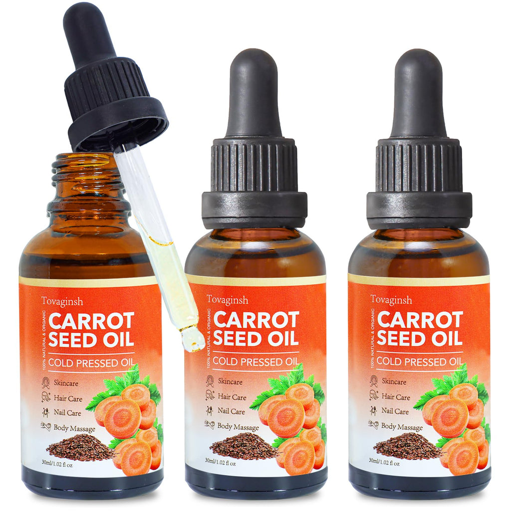 tovaginsh 3Pack Organic Carrot Seed Oil for Hair & Skin, 100% Pure Natural Unrefined Duacus Carota Carrot Carrier Oil for Face and Lip Care, Scalp & Body Massage