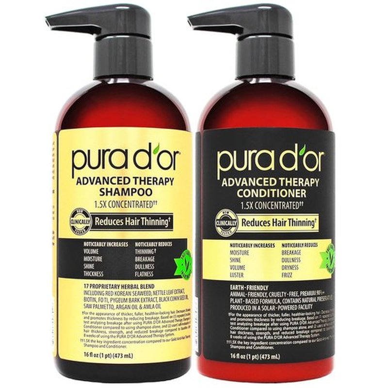PURA D'OR Biotin Shampoo & Conditioner Set - Advanced Therapy for Thinning Hair | 16oz x2
