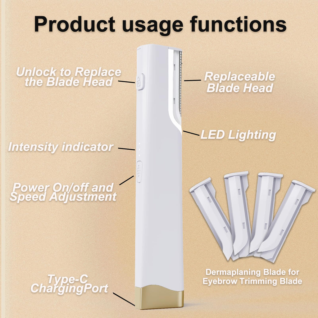 Electric Dermaplane Razor for Women Face – Peach Fuzz Remover for Women Face, Face Razors for Women Dermaplaning,5 Replacement Blades,Travel-Friendly, Microblades for Face, Painless Hair Removal