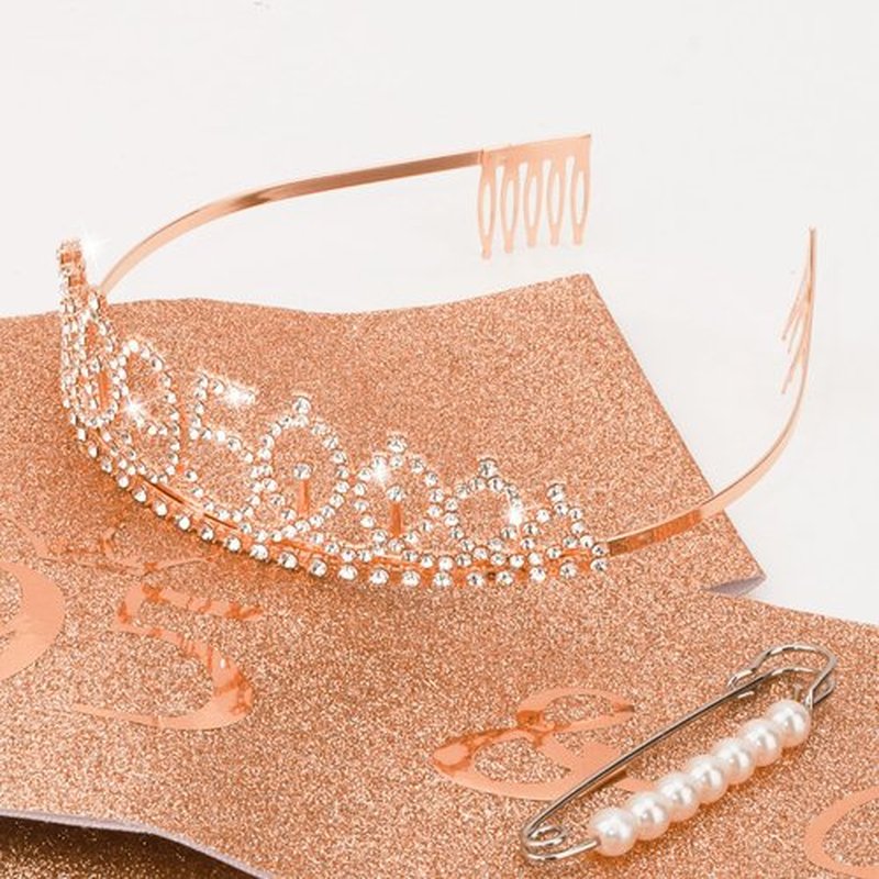 CIEHER 95th Birthday Crown and Sash, 95 & Fabulous Sash, 95th Birthday Decorations for Women - Rose Gold