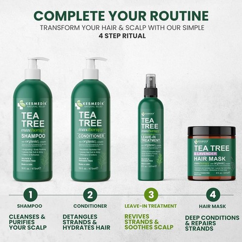 KESMEDIK Leave-In Conditioner Spray - Tea Tree & Rosemary for Frizz Control | Anti-Dandruff Treatment