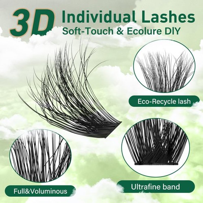 KEYYOU LASH Clusters 3D Effect Eyelash Clusters 280pcs 100D D Curl 9-18MIX Individual Lashes Wispy Lashes Volume Cluster Lashes Natural Soft DIY Lash Extension(3D-100D-D-9-18MIX)