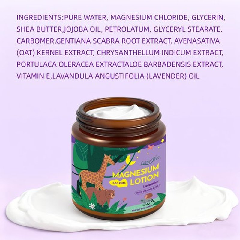 Magnesium Lotion for Kids & Babies, Lavender Magnesium Cream for Sleep, Soothing Relief & Relaxation, Topical Buttur, Apply to Legs, Arms, Stay Calm at During the Night (4 oz, Lavender)