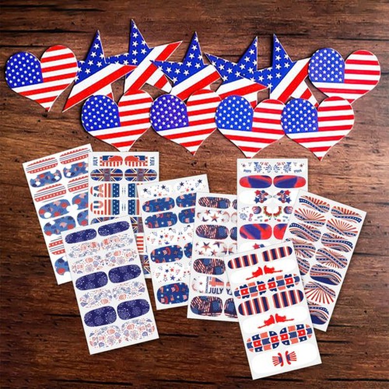 SILPECWEE Independence Day Nail Wraps 4th of July Nail Polish Strips Self Adhesive Gel Nail Strips American Flag Sticker Nails for Women Nail Art Accessories with 1pc Nail File (16 Sheets)