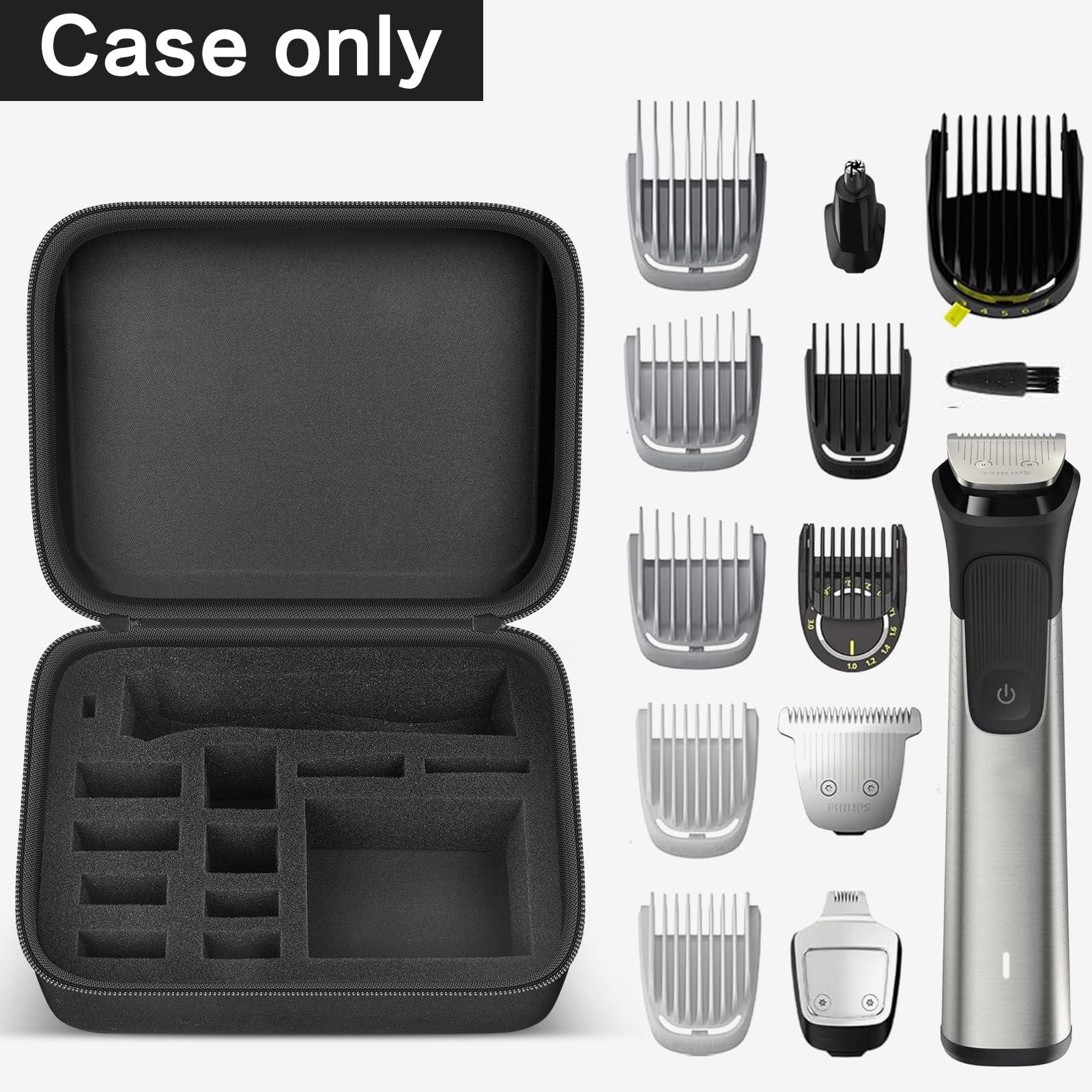 GWCASE Travel Case Compatible with Philips for Norelco Multigroom Series 7000 5000 Men's Grooming Kit with Trimmer MG7750/49 MG7910/49 MG9510/60. Holder for Attachment Trimmers (Black Inner, S)