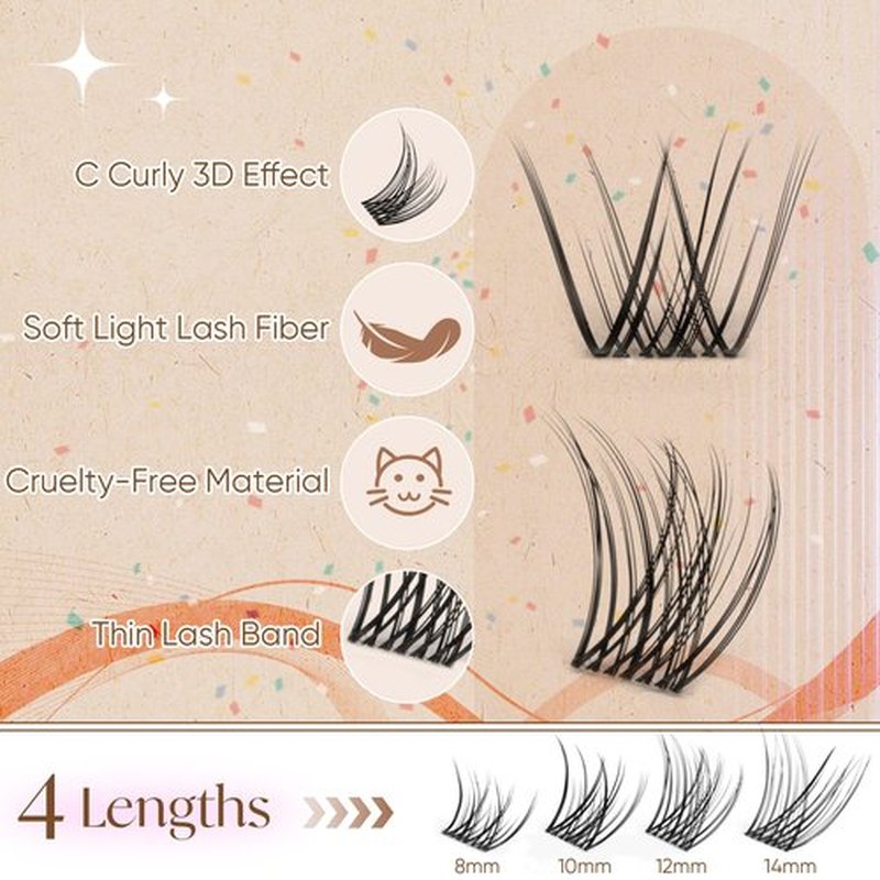Natural Lash Clusters Clear Band Eyelash Clusters Wispy Lashes Clusters 8-14mm Cluster Eyelash Extensions C Curvature Individual Lashes DIY Lash Extension Natural Look by Winifred