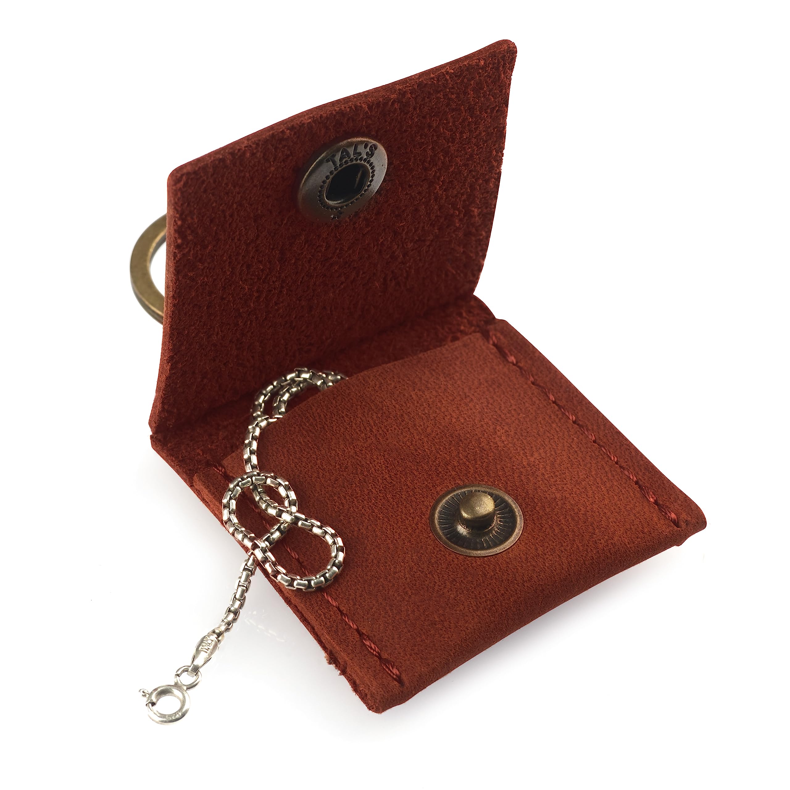 Leather Keychain Ring Holder, Wedding Ring Travel Case, Engagement Ring Holder, Ring Pouch Bag, Workout and Gym Ring Holder, Small Soft Leather Ring Bearer (Cognac)