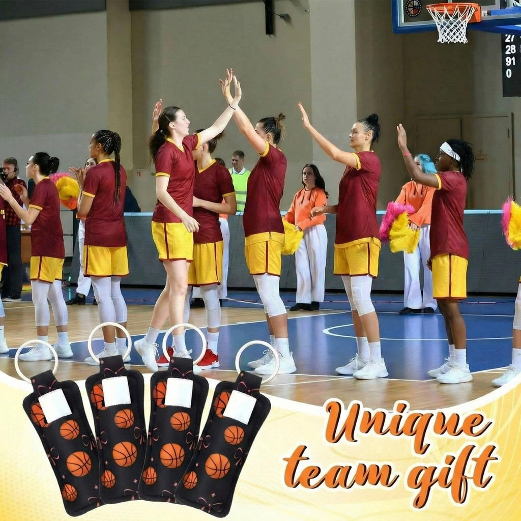 Loopeer 24 Pcs Basketball Party Favors Include Lip Balm and Lipstick Holder Keychain Bulk Moisturizing Basketball and Bow Lip Balm Keychains Pouch for Team Gifts Sports Party Supplies