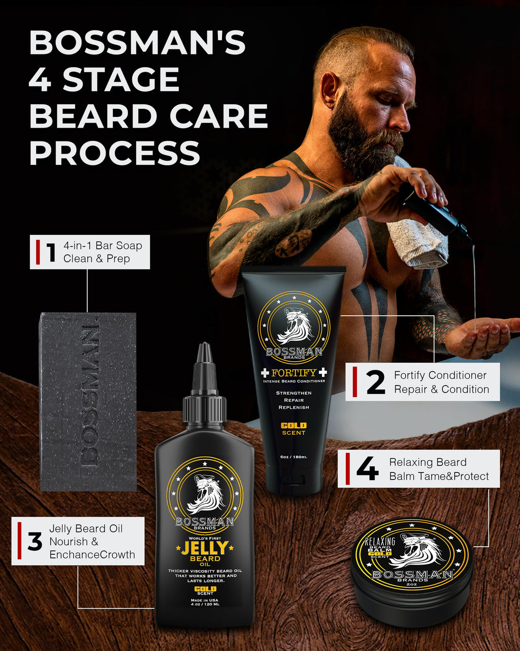 Bossman Jelly Beard Oil for Men - 3 Pack (12 oz in Total, Gold Scent) – Softens, Moisturizes & Conditions with Natural Ingredients