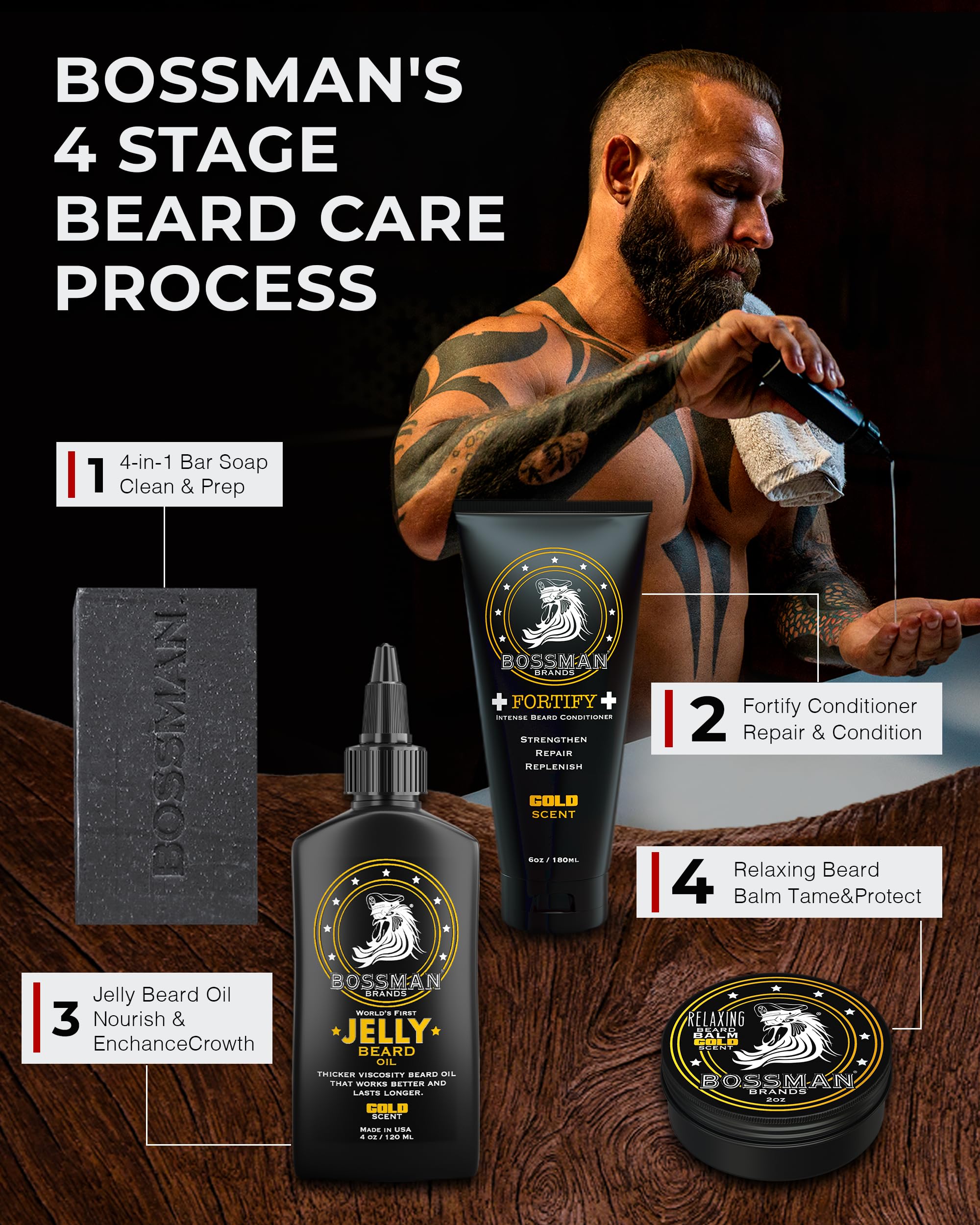 Bossman Jelly Beard Oil for Men - 3 Pack (12 oz in Total, Gold Scent) – Softens, Moisturizes & Conditions with Natural Ingredients