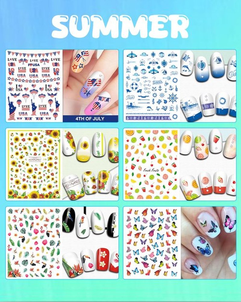 IDDFEVE 24 Sheets Seasonal Nail Art Stickers, Four Season Variety Pack All Holiday Nail Decals, Self-Adhesive Varied Design for Flowers Butterflies Halloween Christmas Spring Summer Fall Decoration
