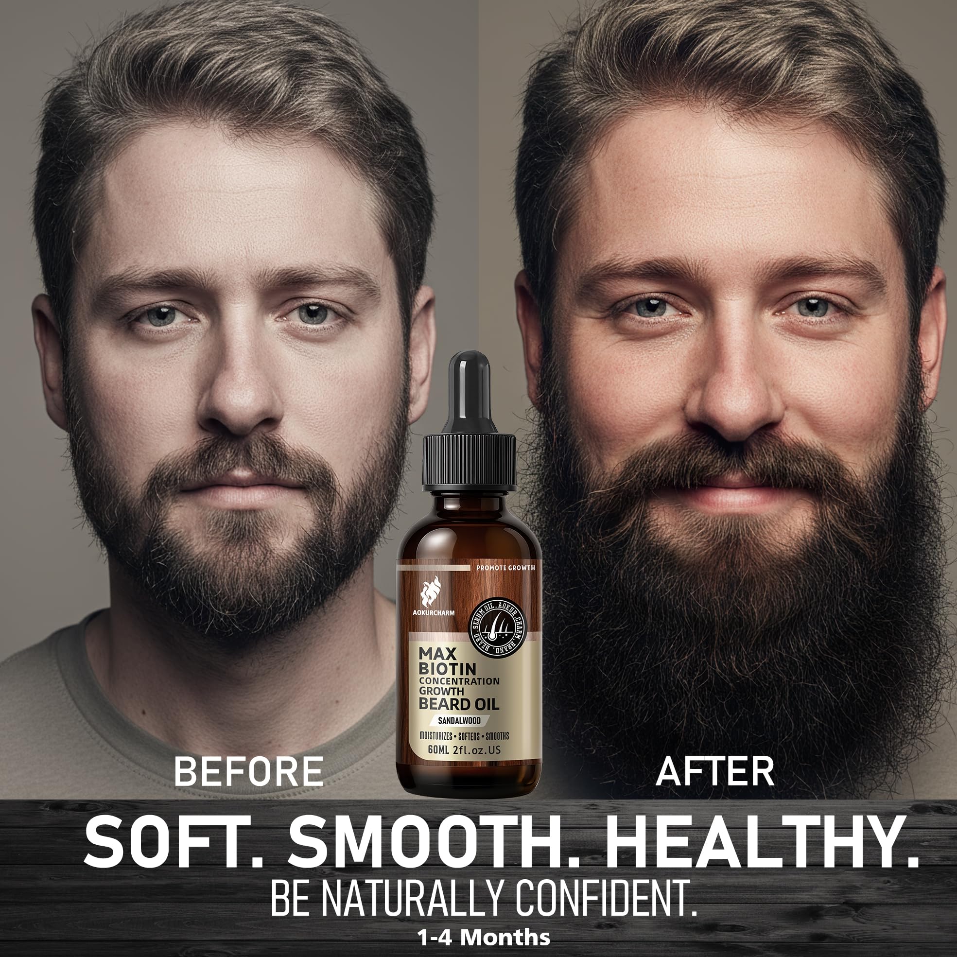 aokur Biotin Beard Growth Oil for Men - Vitamin B5 & Castor Oil Formula, Nourish & Thicken Facial Hair, Daily Beard Care, Styling & Taming, Hydrating, Non-Greasy, Sandalwood 2oz Gift for Him