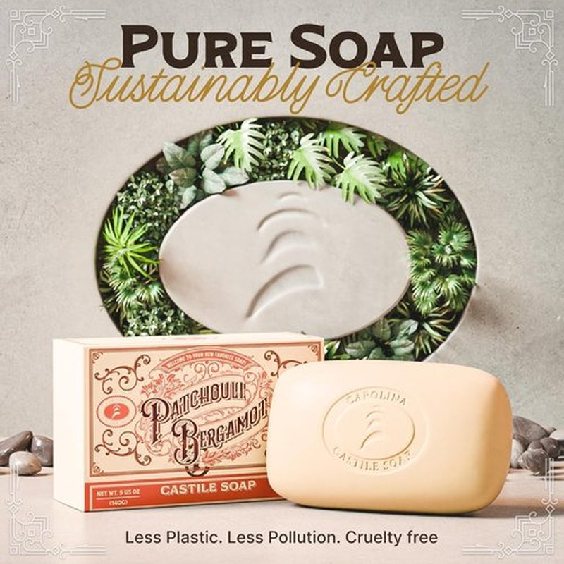 Carolina Castile Soap Patchouli Bergamot Bar Soap - Triple Milled for Silky Lather | 5 oz, Soft Daily Wash