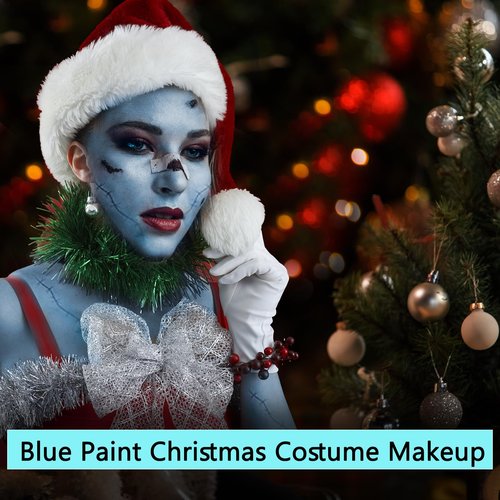 MEICOLY Sally Makeup Kit,Professional Sally Costume Corpse Bride Makeup,Light Blue Face Paint and Setting Powder Halloween Makeup Kit,Sally Face Cosplay,Liquid Eyeliner+False Eyelash+Lipstick+Sponges