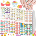 168 Pieces 12 Sheets Easter Nail Wraps Full Art Polish Stickers Spring Easter Self Adhesive Art Decals Strips Eggs Rabbits Chick Sticker with Nail File for Women Girls DIY Manicure