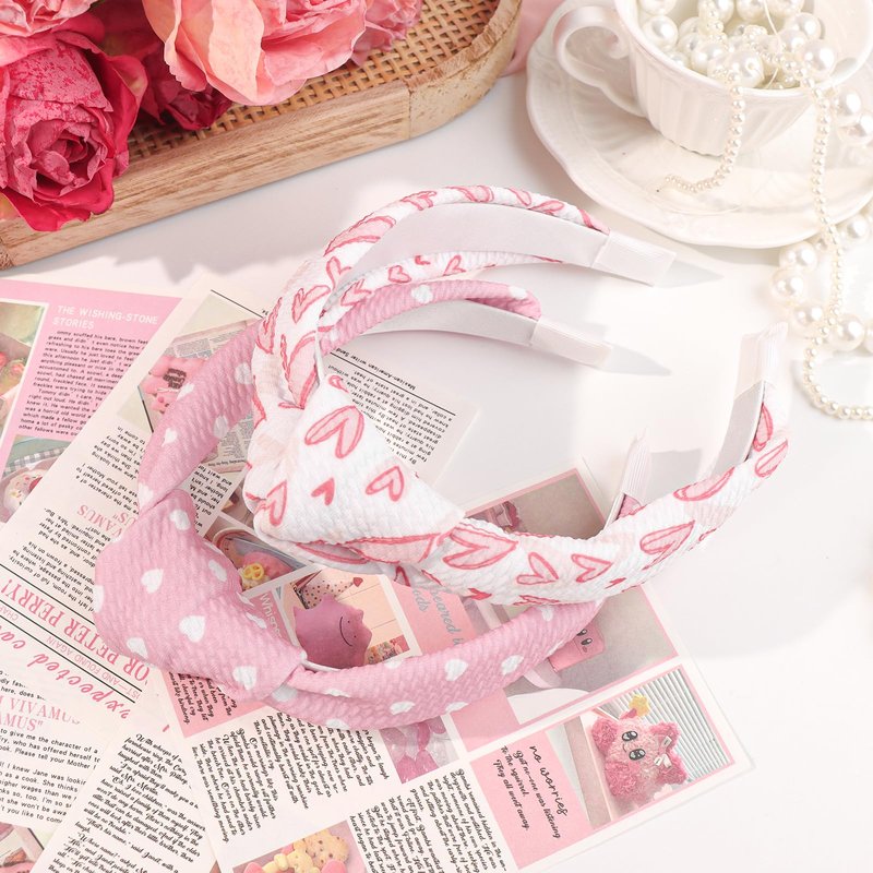 YanJie Valentine Headband Knotted Womens Wide Headbands Red Heart Hair Accessories for Girls Fashion Headband Non Slip for Valentine Party Gifts Pink