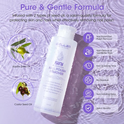 Gellen 16 Fl Oz Nail Polish Remover Non Acetone, Professional Nail Polish Remover Pump | Soak off Gel Polish Remover Kit for Nails | Multifunctional 5 in 1 Gel Nail Remover