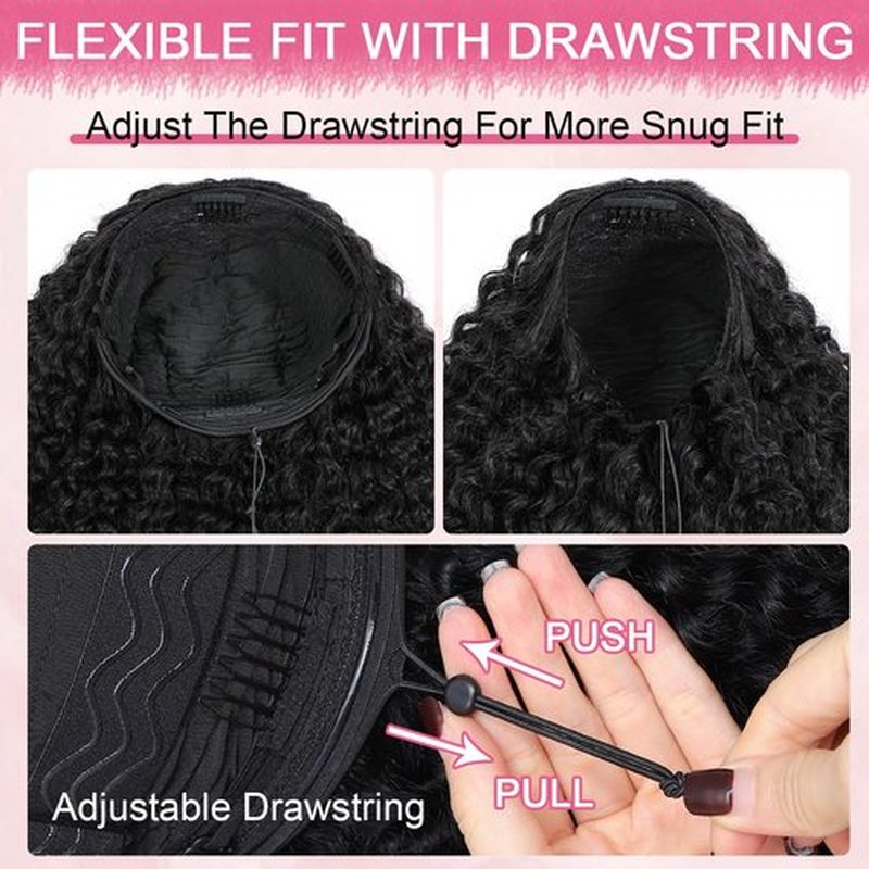 Curly Half Wig Human Hair 200% Density Wear and Go Glueless Human Hair Wigs 3 In 1 Drawstring Seamless Clip Ins Flip Over Half Wigs for Black Women Curly Headband Wig Beginner Friendly 18 Inch
