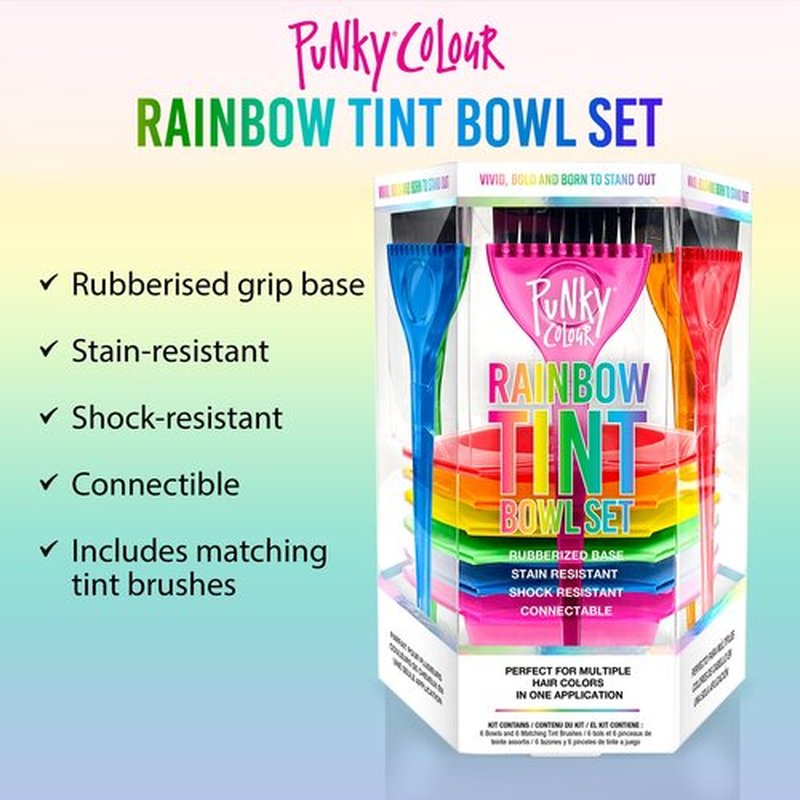 Punky Colour Hair Coloring Tools, Rainbow Tint Hair Dye Brush and Bowl Set - Multi-Color Hair Coloring Kit with Dye Mixing Bowls & Brushes, DIY Dyeing & Bleaching for Salon & At-Home Use