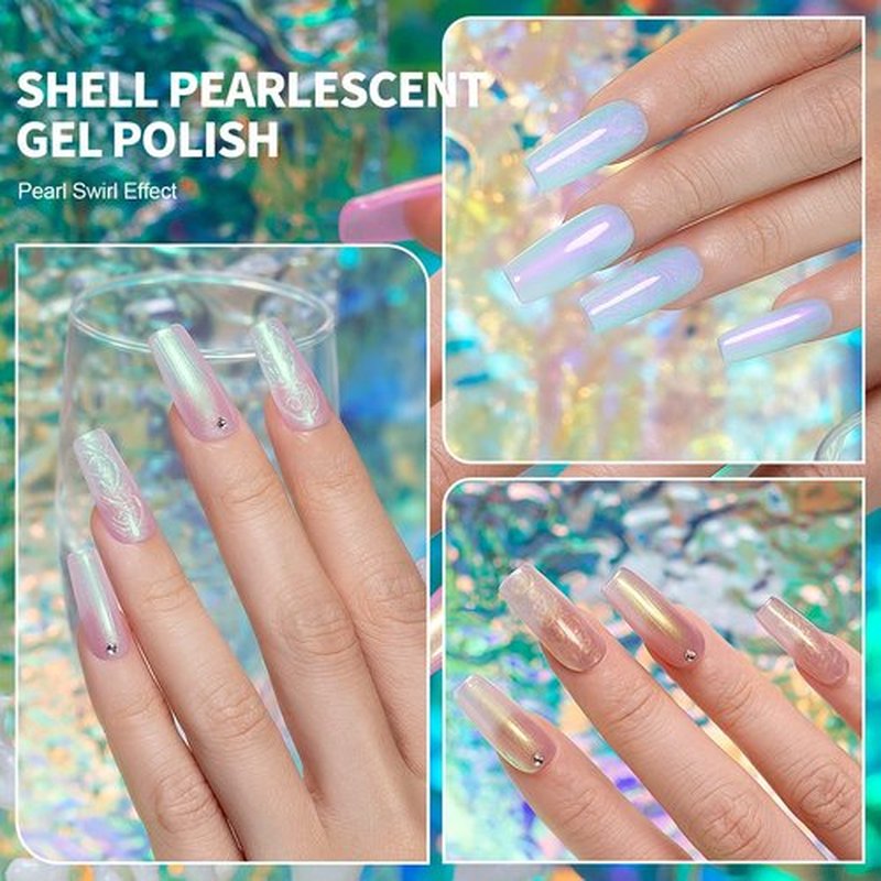 RARJSM Pearl Gel Nail Polish Set - 6 Colors with Glitter & Shimmer | Mermaid Swirl Effect, Soak Off