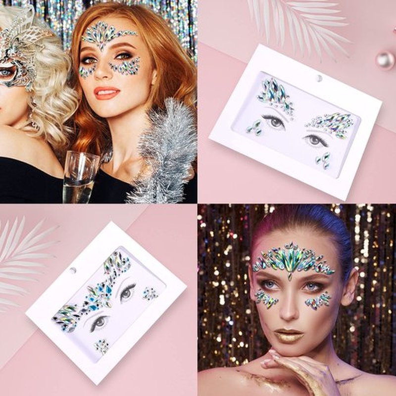 SAOROPEB Face Gems - 6 Sets Mermaid Face Jewels Temporary Tattoo Stickers Acrylic Crystal Glitter Stickers Waterproof Eye Gems Stick On Rainbow Tears Rhinestone for Party, Rave Festival