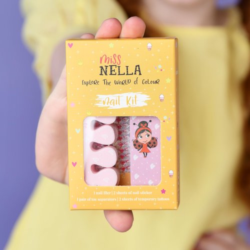 MISS NELLA Nail KIT- Nail Accessories Set for Kids- Nail Stickers, Tattoos, Nail Filer & Toe separators- All Designed foe Children Hands & Toes