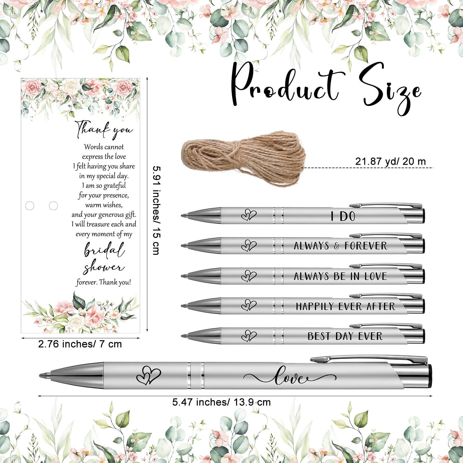 Chiisong 50 Sets Bridal Shower Favors for Guests Wedding Pens Bulk with Thank You Cards Bridal Shower Retractable Ballpoint Pen for Guest Gifts Game Prizes Wedding Souvenirs (Floral)